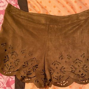 Brown suede like shorts.
